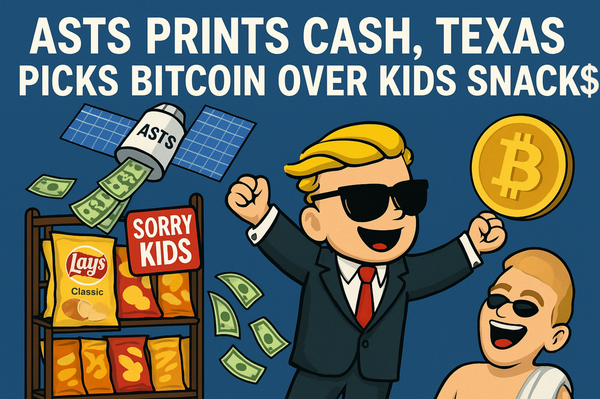 ASTS Prints Cash, Texas Picks Bitcoin Over Kids Snacks